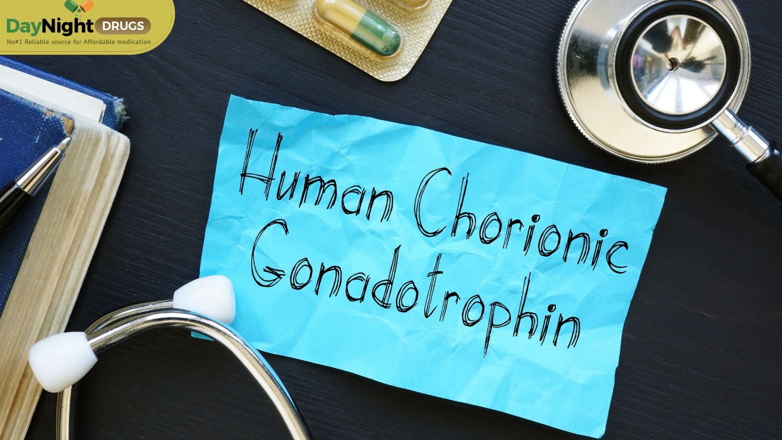 Human Chorionic Gonadotropin written on a piece of blue paper