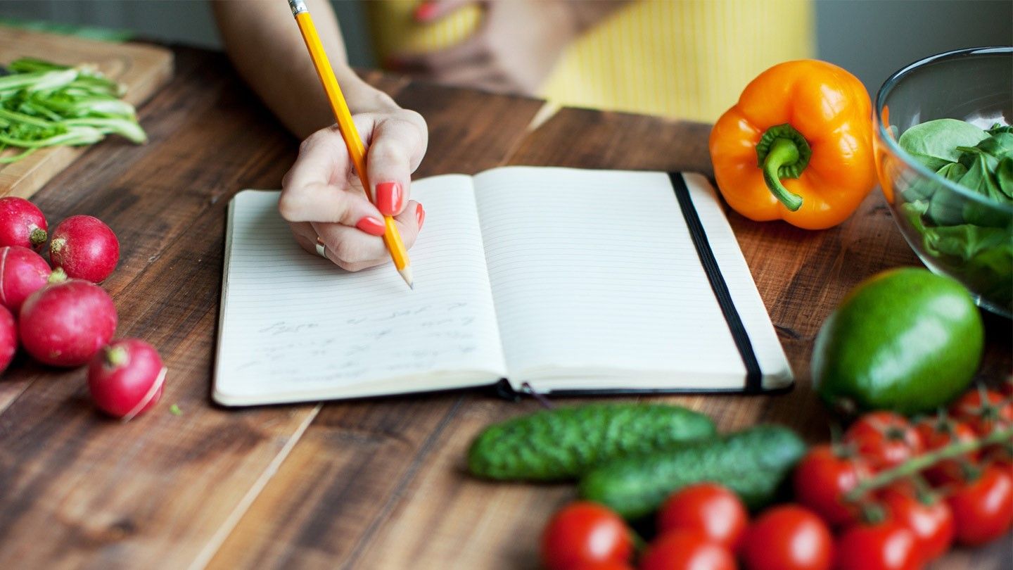 vegetables and a diary