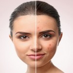 Women with and without acne on her face