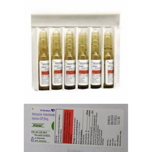 Atarax 25mg Injection (Pack of 6 Ampoules - 2ml each) - BRAND