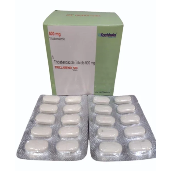 A box and strip of Triclabendazole (500mg) Tablets