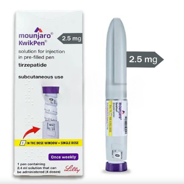 A box and a prefilled Kwikpen of Tirzepatide 2.5mg