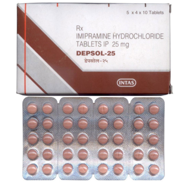 A pack and strip of Generic Tofranil (25mg) Tabs