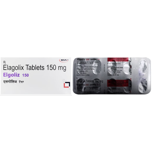 A pack and a strip of Elagolix Tabs