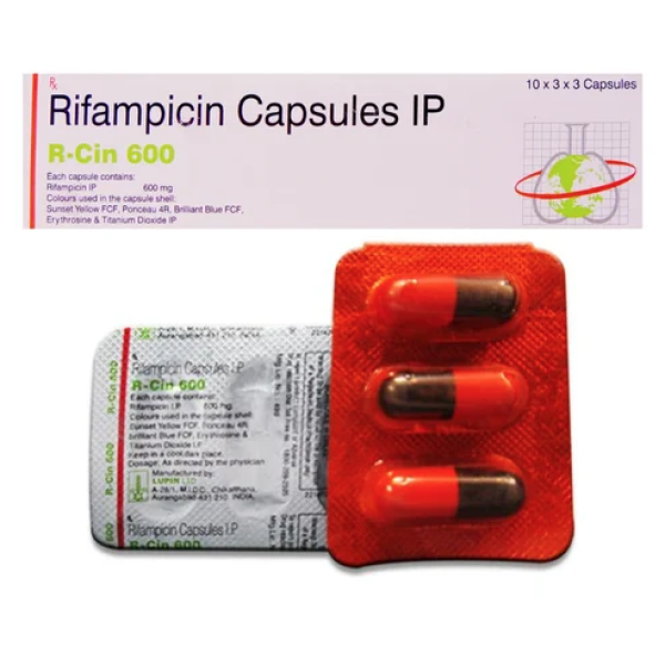 A pack and strips of Rifampicin (600mg) Capsule