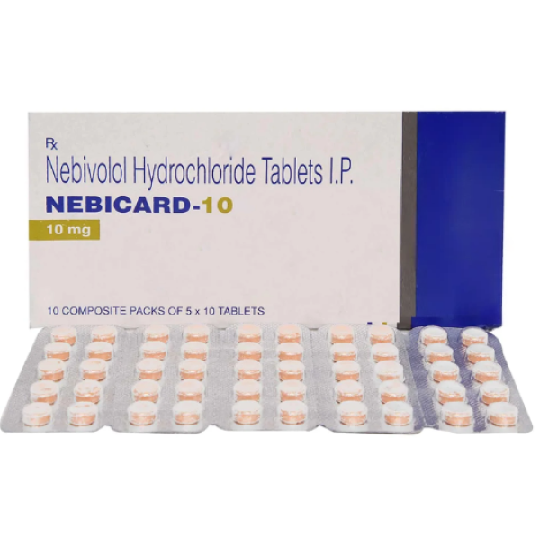 Front and back of generic Nebivolol (10mg) Tab blister strip