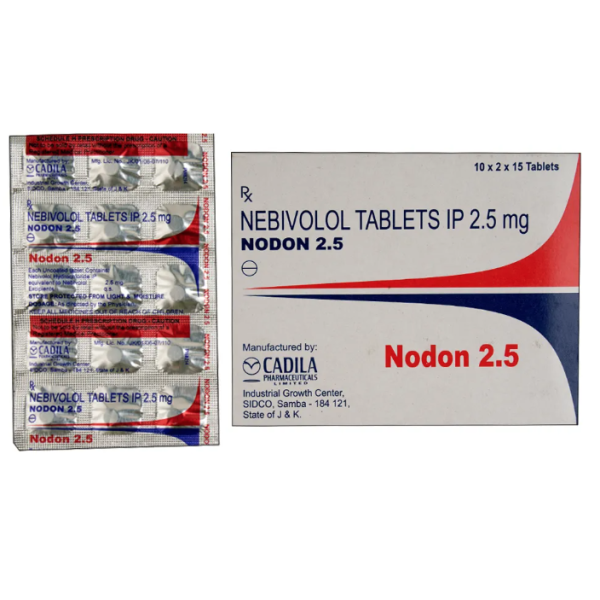 A pack and a strip of Generic Nebivolol (2.5mg) Tablets