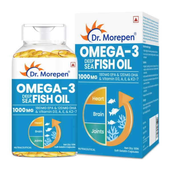 A box and a bottle of Omega 3 Fish Oil 1000mg Capsule