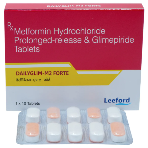 A box and a strip of Glimepiride (2mg) + Metformin (1000mg) Tablet