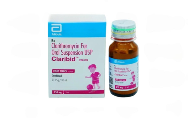 A box and a bottle of Generic Clarithromycin  Oral Suspension