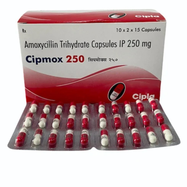 Box and blister strip of generic amoxicillin 250mg capsule