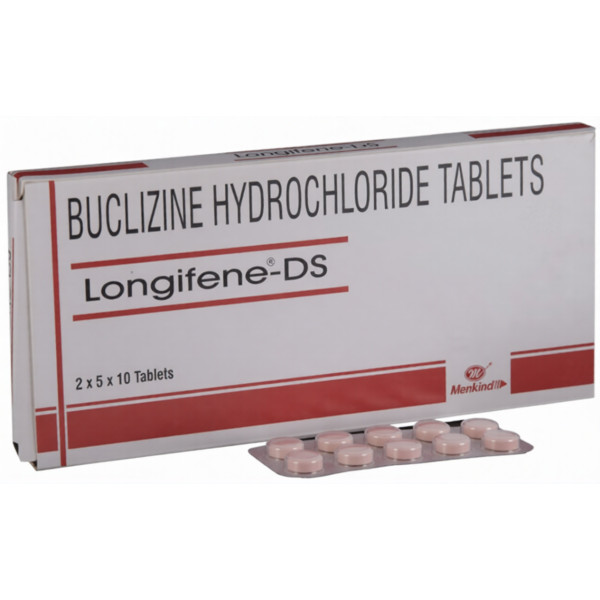 A box and a strip of Generic Buclizine 50mg Tablets
