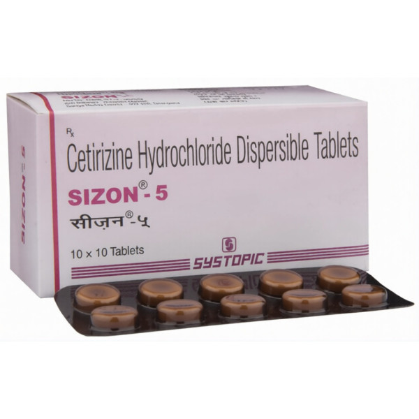 A box and a strip of generic Cetirizine 5mg Tablets