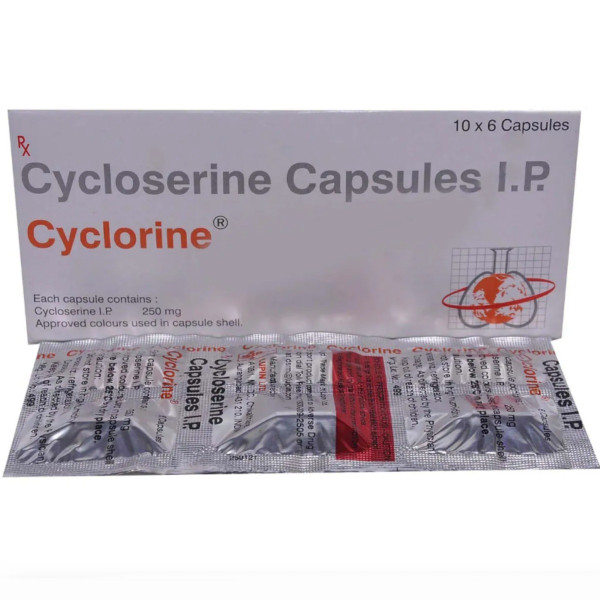 A pack and a strip of Cycloserine (250mg) generic Capsules