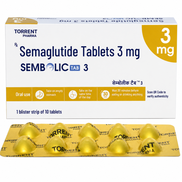 A box and a strip of Semaglutide (3mg) Generic Tablets