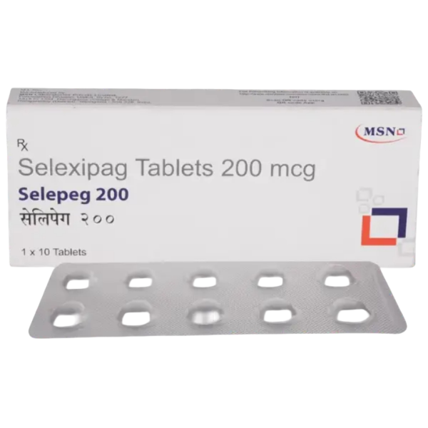 A box and a strip of Generic Selexipag (200mcg) Tablet