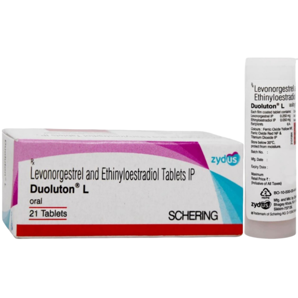 A box and a strip of Generic Ethinyl Estradiol (0.05mg) + Levonorgestrel (0.25mg) Tablet