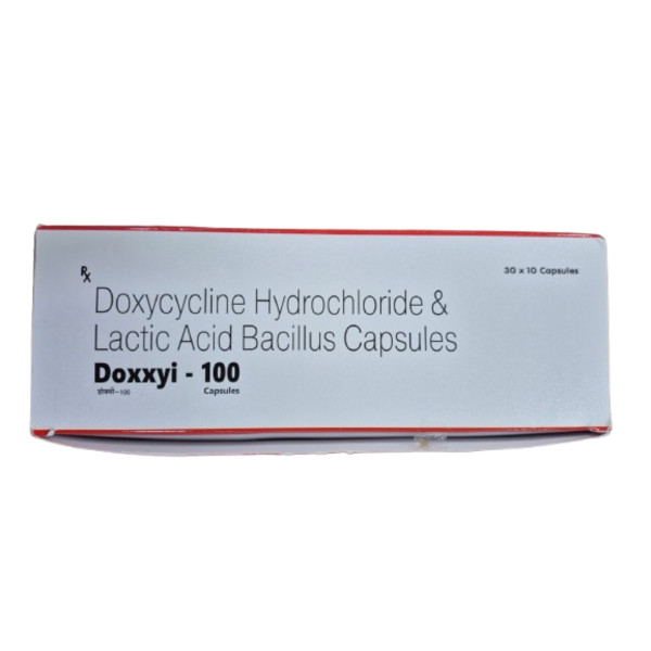 Box of generic Doxycycline 100mg capsule
