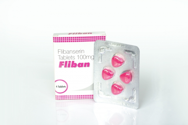 Box pack and a blister of generic Flibanserin 100mg