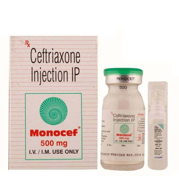 Box and a vial of Generic Rocephin 500 mg Injection of 2ml - Ceftriaxone