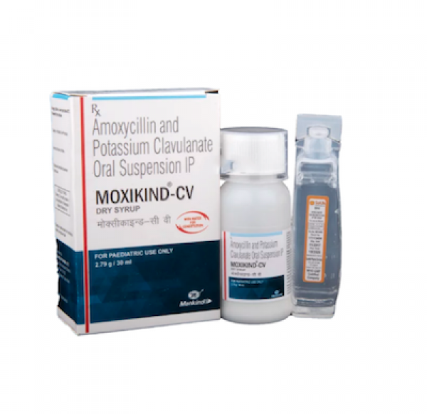 Box pack and a bottle of generic Amoxycillin (200mg) and Clavulanic Acid (28.5mg) Syrup
