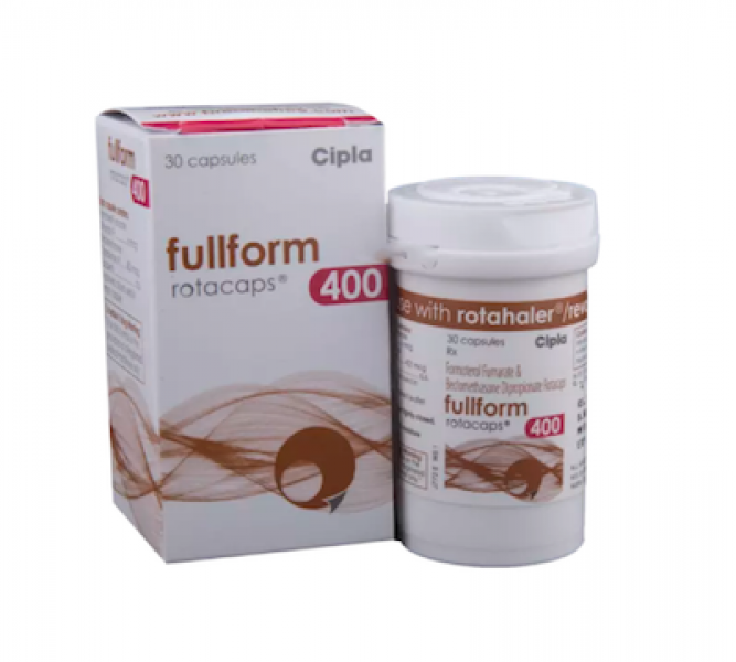 Box pack of generic Beclomethasone (400mcg) + Formoterol (6mcg) Rotacap with Rotahaler