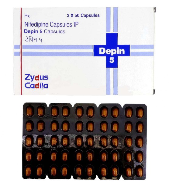 Box and a blister of Generic Procardia 5 mg Caps -  Nifedipine