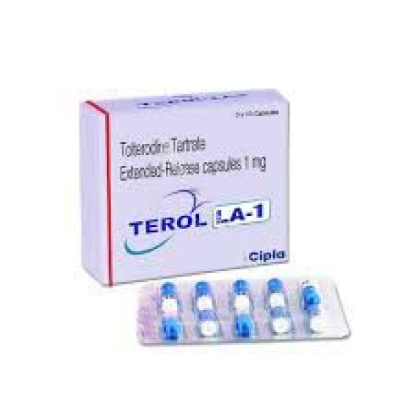 Box and blister strip of generic Tolterodine 1mg Caps
