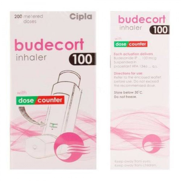 Front and backside of Budesonide 100mcg Inhaler Box pack