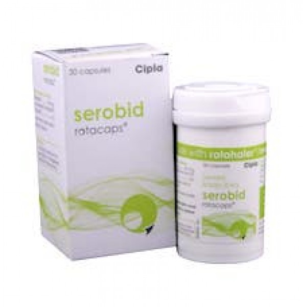 Box pack and a bottle of Salmeterol 50mcg Rotacaps with Rotahaler