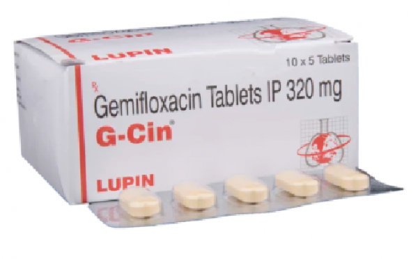 Box and a strip of generic Gemifloxacin 320mg Tab