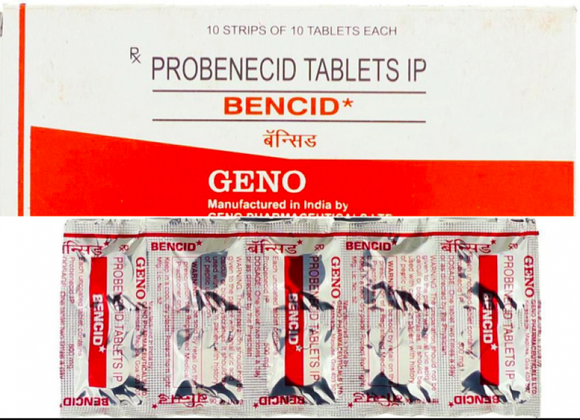 A pack and strip of generic Probenecid 500mg Tablet