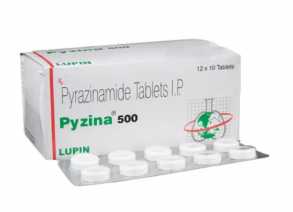 A box and a strip of Pyrazinamide 500mg Tab