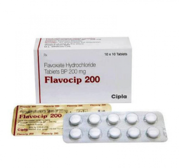 A box and two strips of Flavoxate 200mg Tab