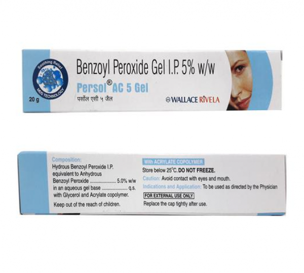 Front and back side of a box of Benzoyl Peroxide 5% Gel- 30gm Tube