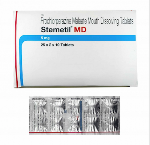 Box and a strip of Generic Compazine 5mg Tab - Prochlorperazine