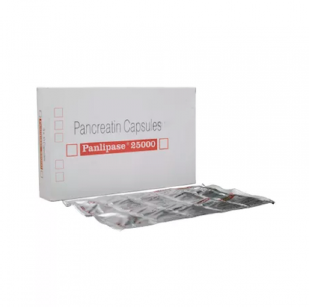 Box pack and a strip of Generic Pancreatin 25000 Caps 