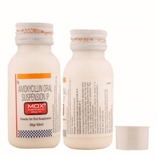 Bottle of generic Amoxycillin Oral Suspension 250mg Dry Syrup 60ml