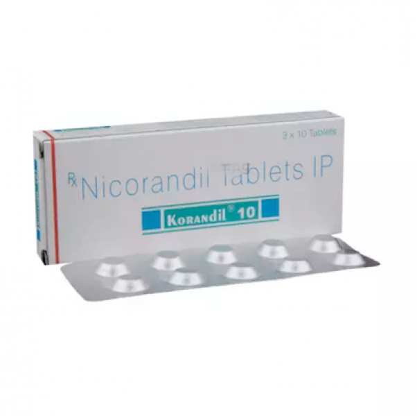 Box and a blister strip of generic Nicorandil 10mg Tablet