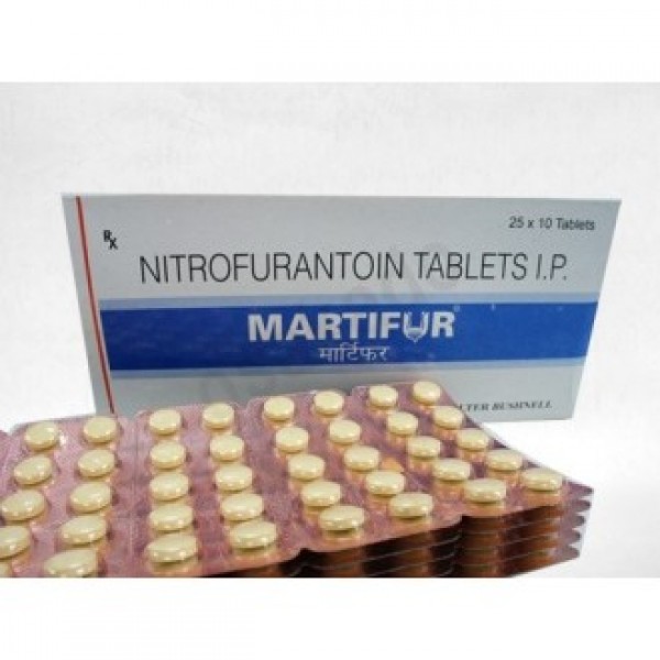 Box and a few strips of Nitrofurantoin 100 mg Tablet