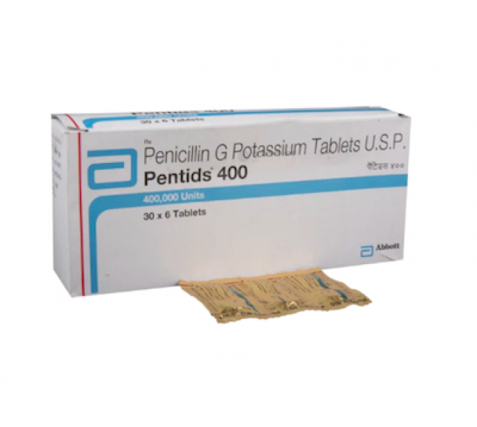 Box and a strip of Penicillin G potassium 400mg Tablet