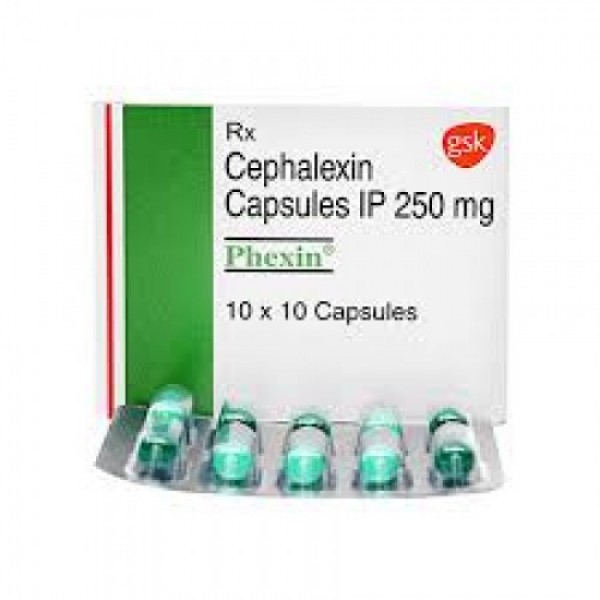 Box and a strip of generic Cephalexin 250mg Capsule