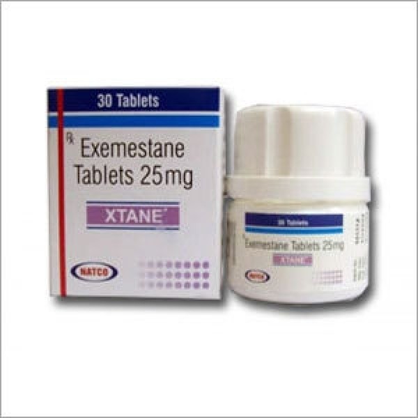 A box and a bottle of Exemestane 25mg Tab