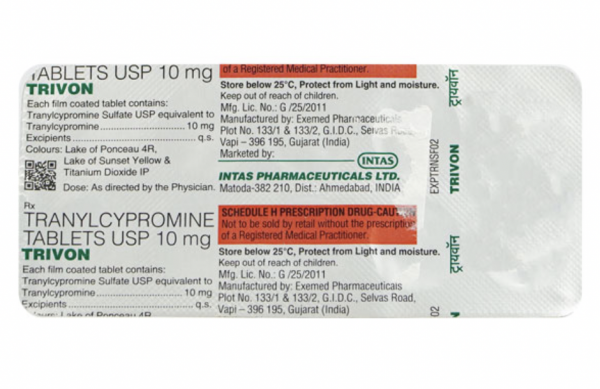 A strip of generic Parnate 10mg Tabs