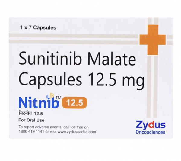 A box of generic Sunitinib 12.5mg Capsules