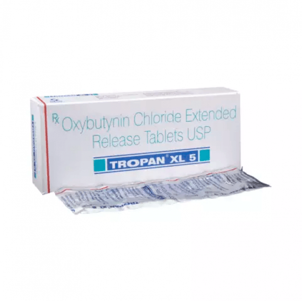 Box and blister strip of generic oxybutynin chloride 5mg tablets