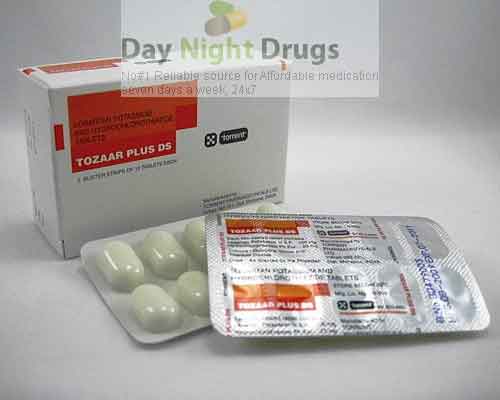 Box pack and two blisters of generic Hyzaar 50/12.5mg Tablets - Losartan Potassium / Hydrochlorothiazide