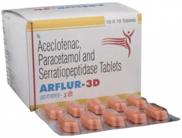 Aceclofenac 100mg + Paracetamol 500mg + Serratiopeptidase 15mg Tab