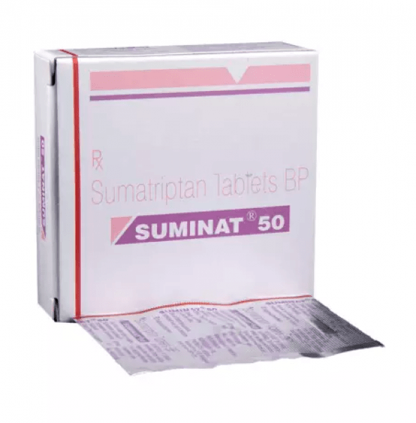 Box and blister strip of generic Sumatriptan Succinate 50mg tablet