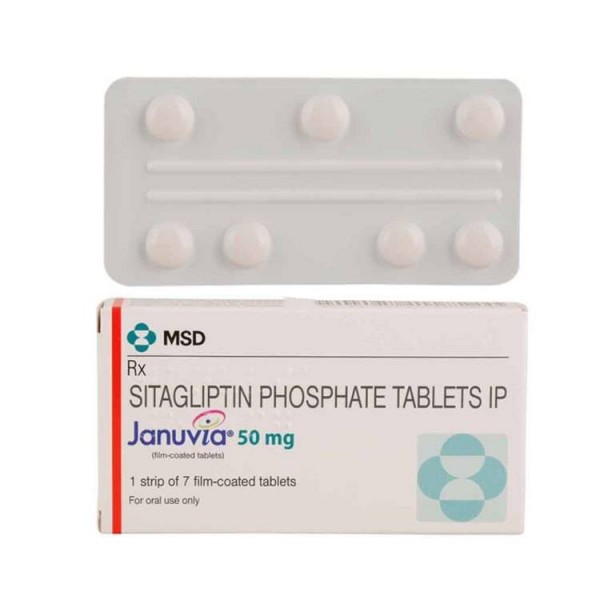 A box and a strip of Sitagliptin  50 mg Tab 